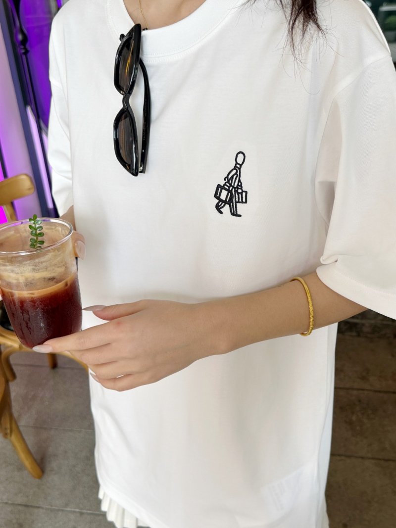 White Short Sleeve T-Shirt with Minimalist Line Graphic Print view