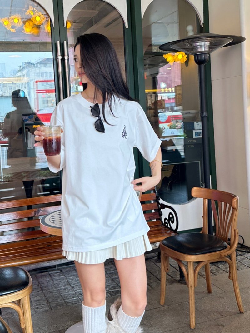 White Short Sleeve T-Shirt with Minimalist Line Graphic Print view