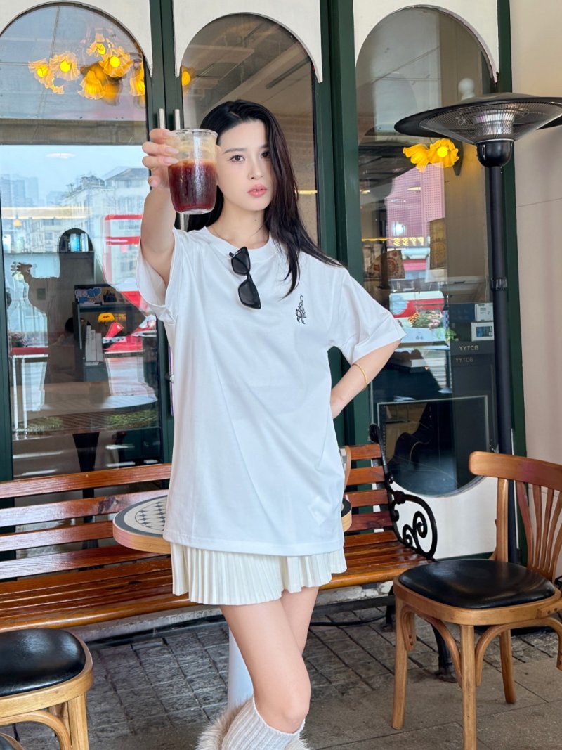 White Short Sleeve T-Shirt with Minimalist Line Graphic Print view