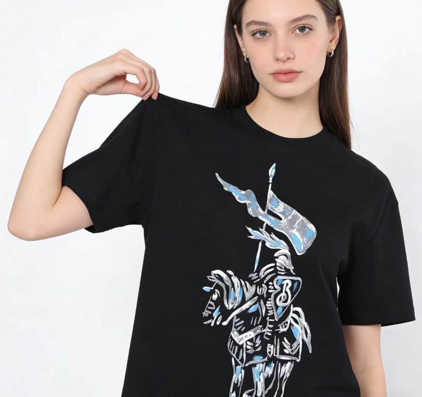 Black Short Sleeve Graphic T-Shirt with Knight Flag Print view