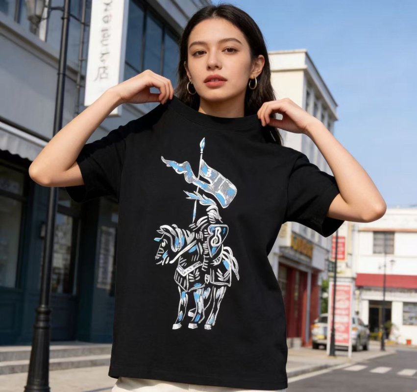 Black Short Sleeve Graphic T-Shirt with Knight Flag Print view