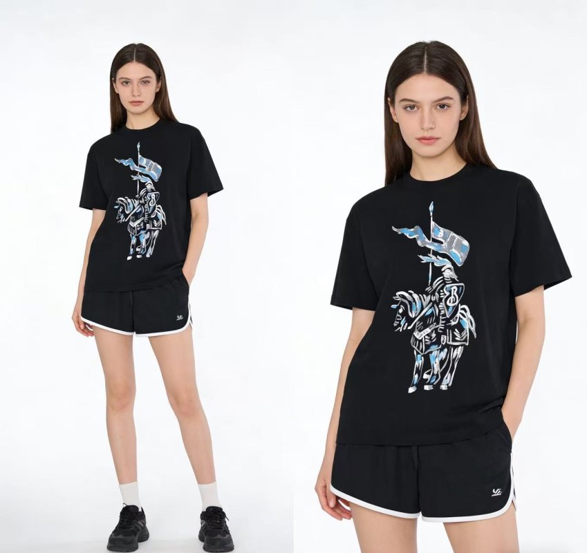 Black Short Sleeve Graphic T-Shirt with Knight Flag Print view
