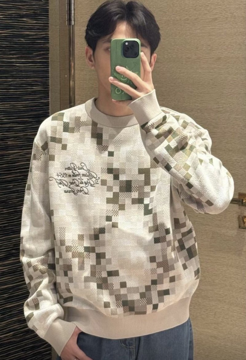 Cream Argyle Knit Sweater with Embroidered Logo view