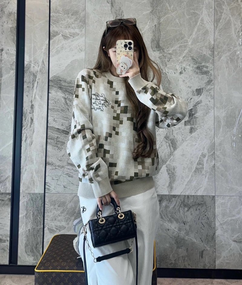 Cream Argyle Knit Sweater with Embroidered Logo view