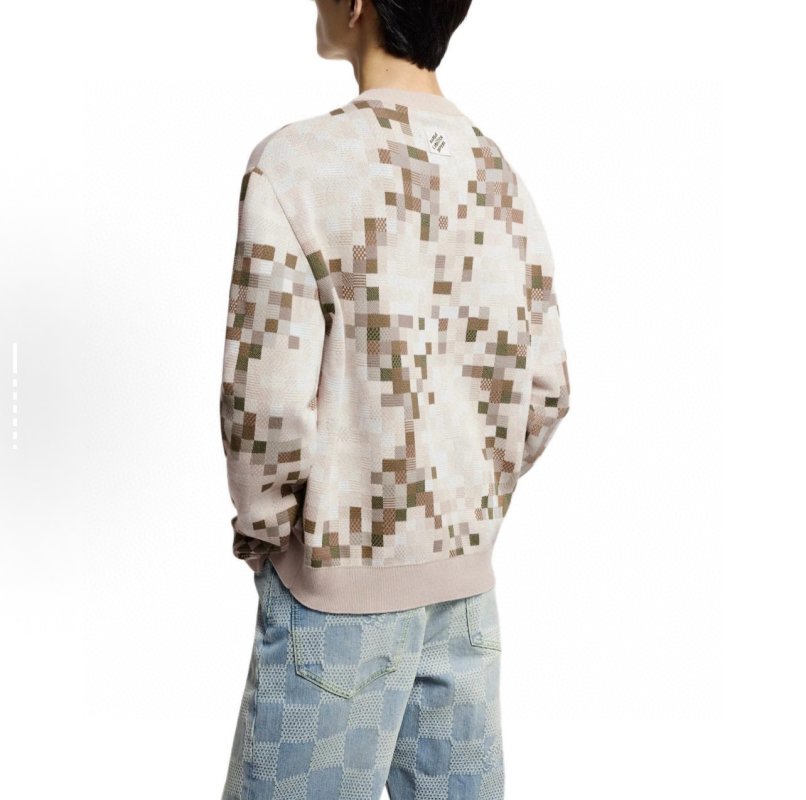 Cream Argyle Knit Sweater with Embroidered Logo view