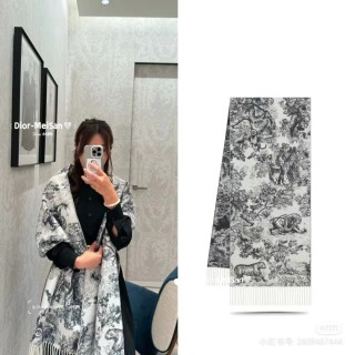 Dior Sauvage Toile de Jouy Monogram Fringe Scarf - Cream/Black