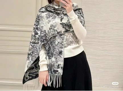 Dior Sauvage Toile de Jouy Monogram Fringe Scarf - Cream/Black view 2