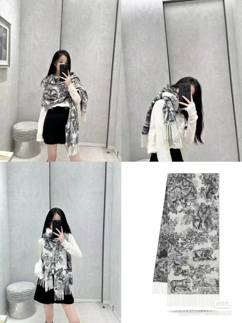 Dior Sauvage Toile de Jouy Monogram Fringe Scarf - Cream/Black view