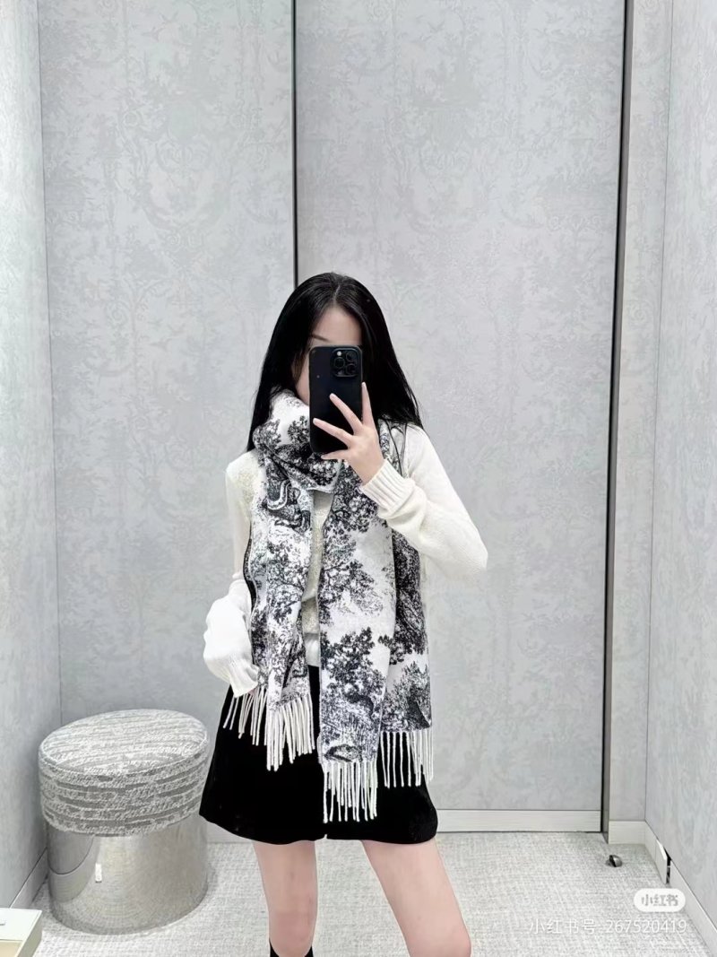 Dior Sauvage Toile de Jouy Monogram Fringe Scarf - Cream/Black view