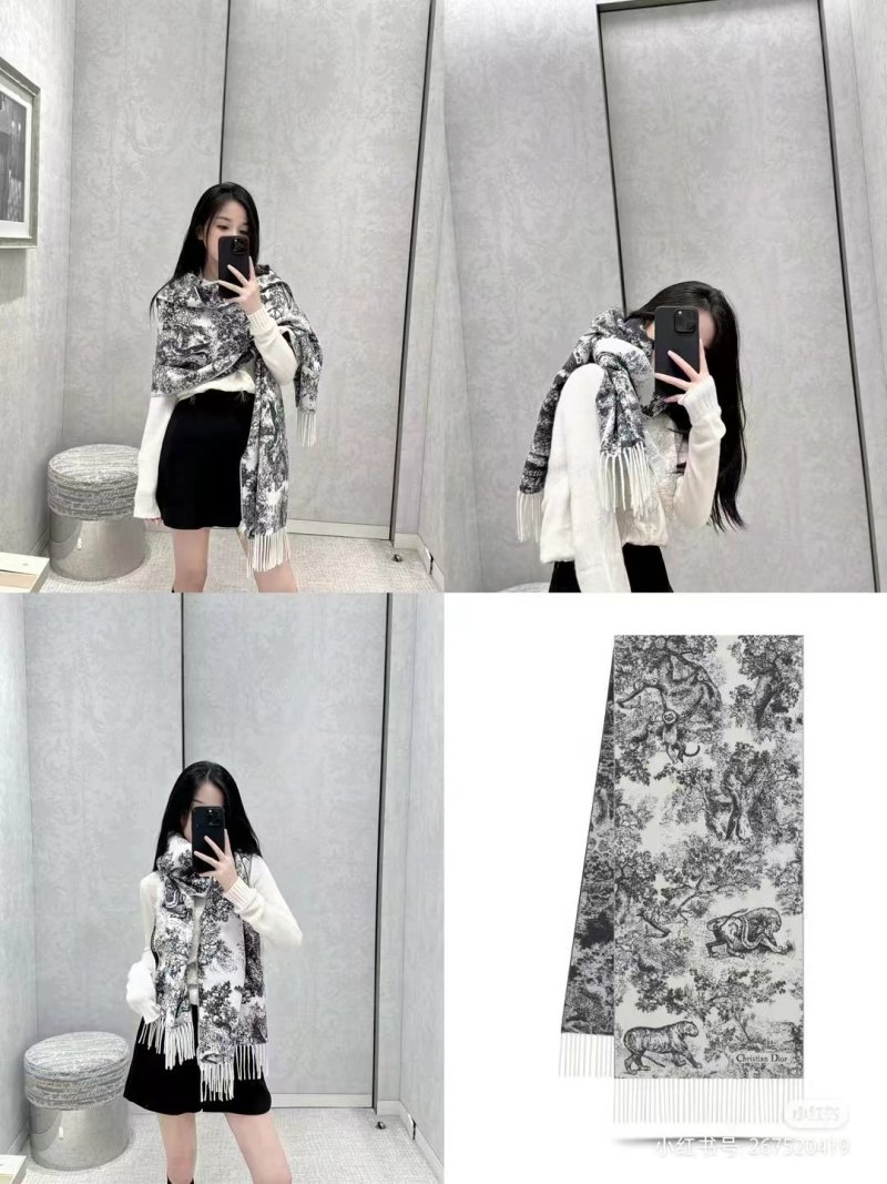Dior Sauvage Toile de Jouy Monogram Fringe Scarf - Cream/Black view