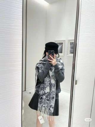 Dior Sauvage Toile de Jouy Monogram Fringe Scarf - Cream/Black view 9