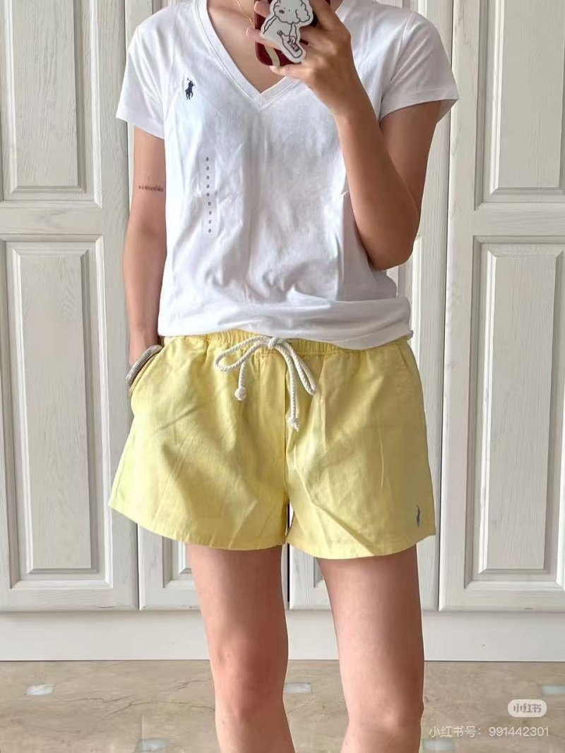 Yellow Drawstring Shorts with White Graphic Tee Set view