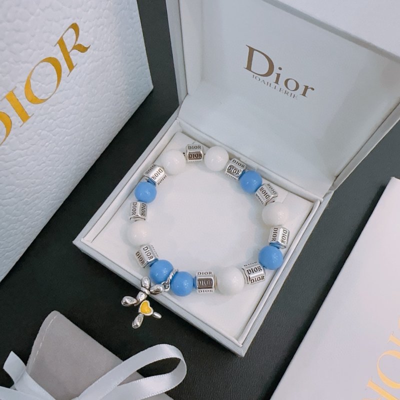Dior Agate Bead Thai Silver Style Bracelet Blue White