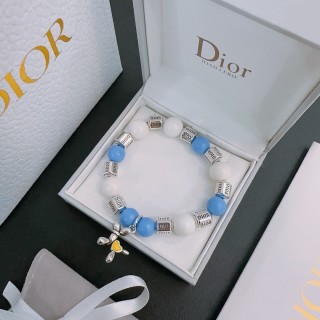 Dior Agate Bead Thai Silver Style Bracelet Blue White