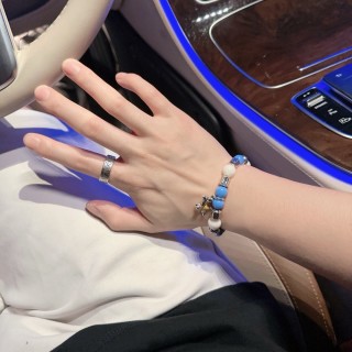 Dior Agate Bead Thai Silver Style Bracelet Blue White view 9