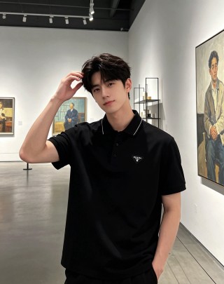 Prada Black Short Sleeve Polo Shirt view 4