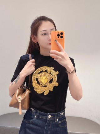 Versace Medusa Gold Logo Black Short-Sleeve T-Shirt