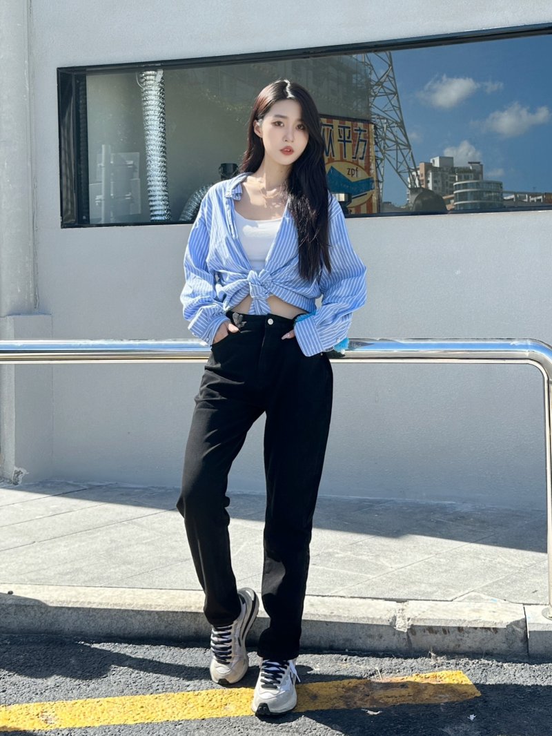 Black High-Waist Straight Leg Denim Jeans view