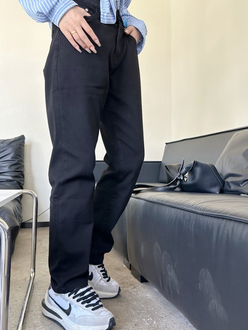Black High-Waist Straight Leg Denim Jeans view