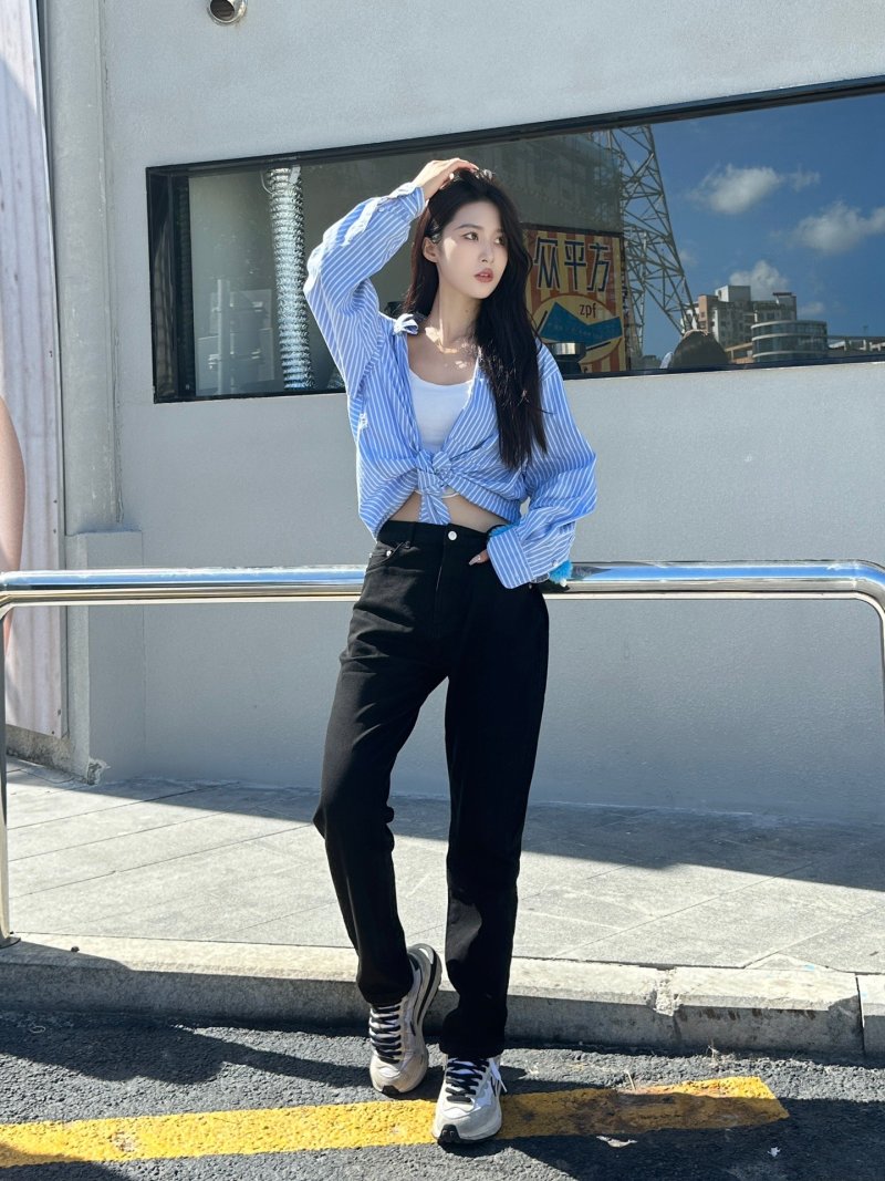 Black High-Waist Straight Leg Denim Jeans view
