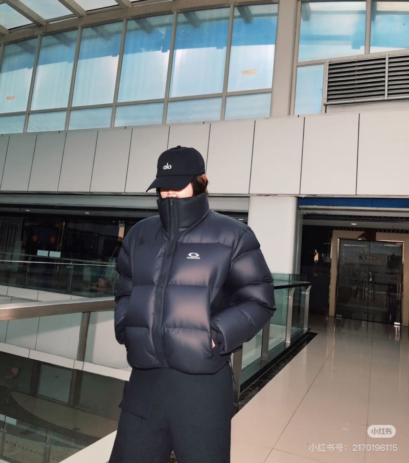 Balenciaga Embroidered Logo Puffer Down Jacket Black view