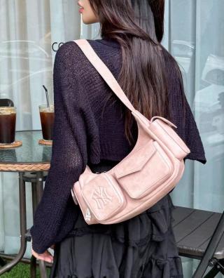 Vintage Leather Multi-Pocket Shoulder Bag - Pink view 2