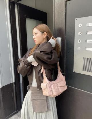 Vintage Leather Multi-Pocket Shoulder Bag - Pink view 4