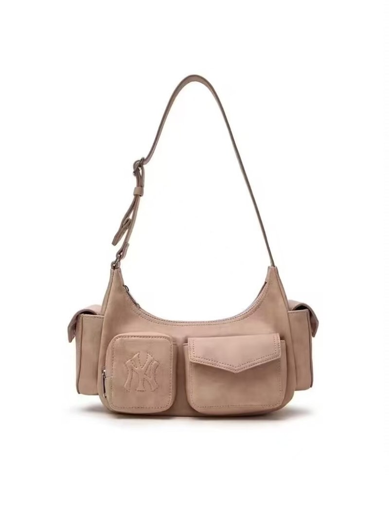 Vintage Leather Multi-Pocket Shoulder Bag - Pink view