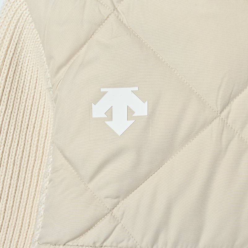 Cream Puffer Down Jacket with Ribbed Knit Sleeves view