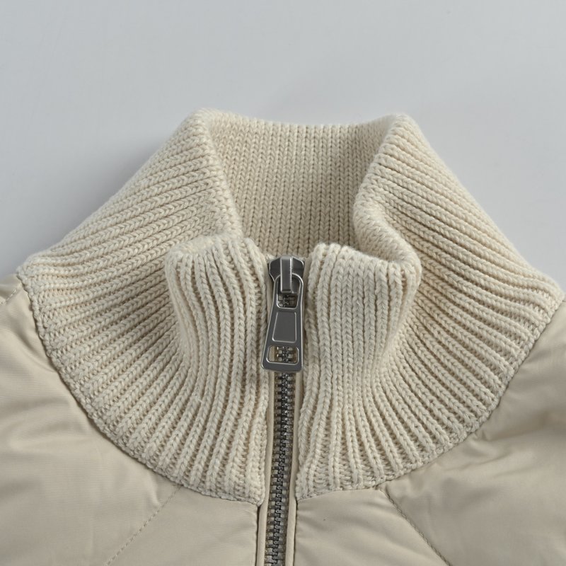 Cream Puffer Down Jacket with Ribbed Knit Sleeves view