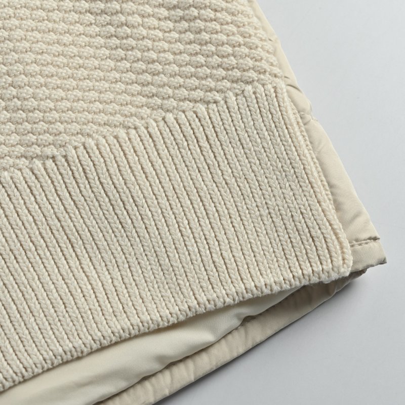 Cream Puffer Down Jacket with Ribbed Knit Sleeves view
