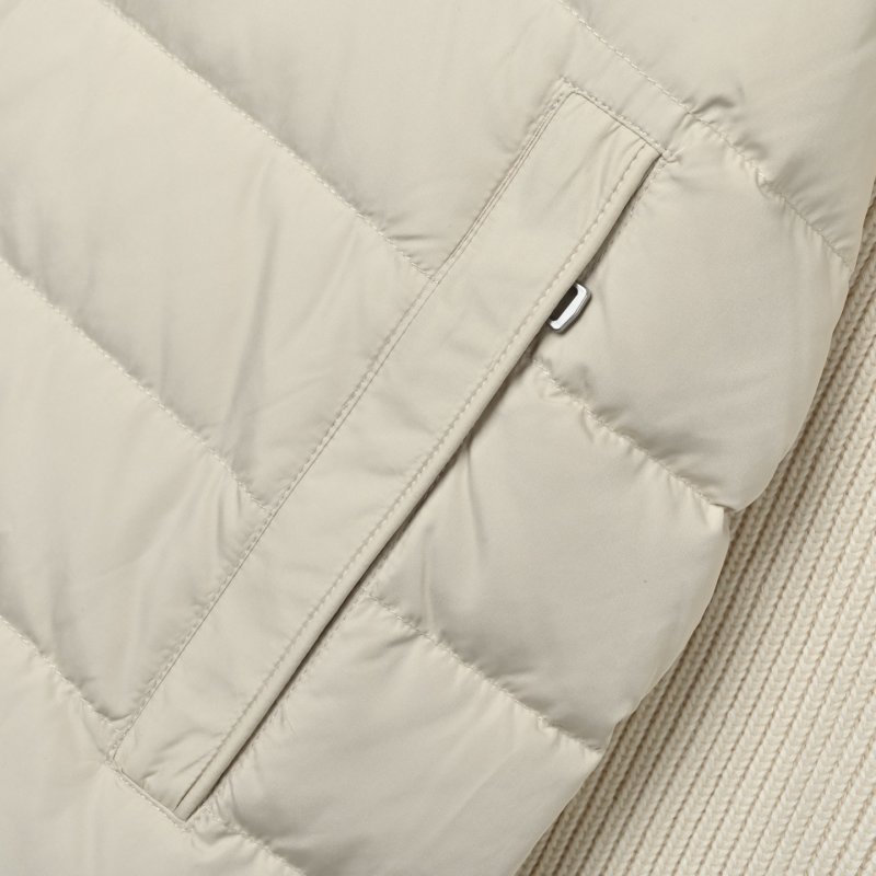 Cream Puffer Down Jacket with Ribbed Knit Sleeves view