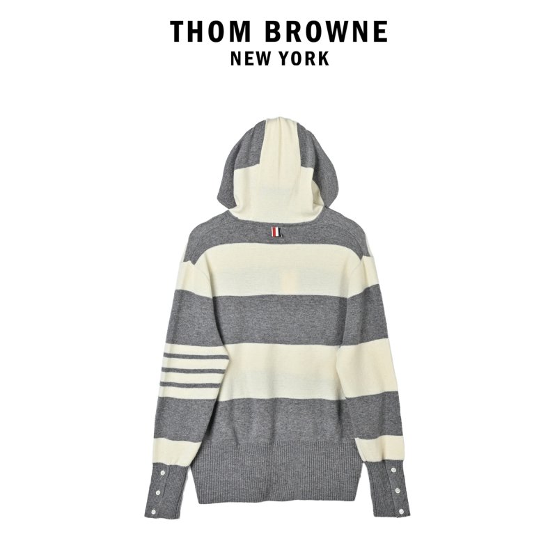 Striped Color-Block Knit Hoodie - Charcoal & Cream view