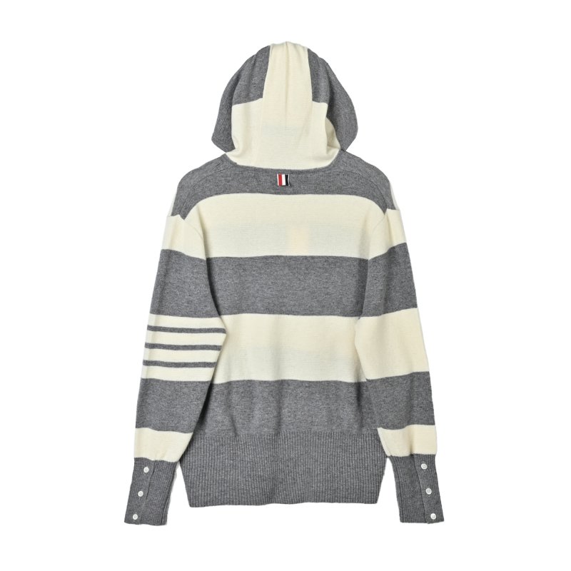 Striped Color-Block Knit Hoodie - Charcoal & Cream view