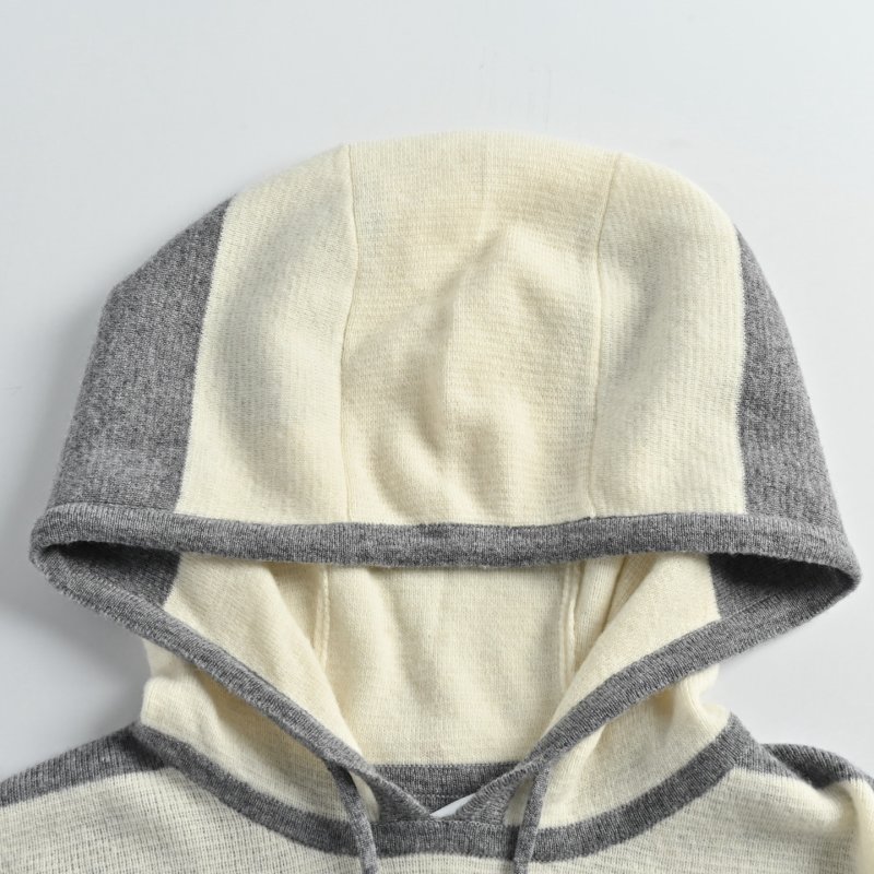 Striped Color-Block Knit Hoodie - Charcoal & Cream view