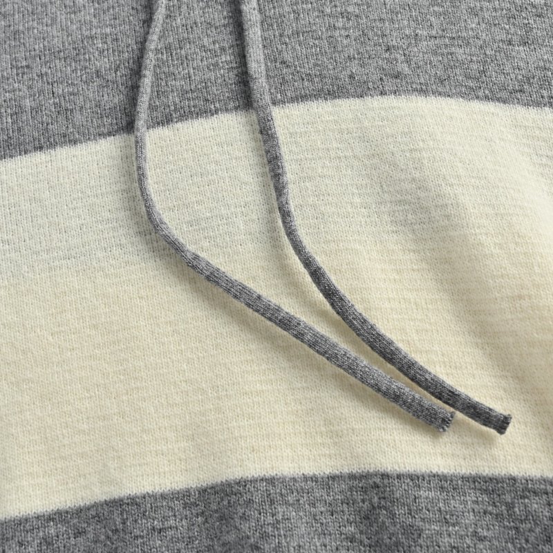 Striped Color-Block Knit Hoodie - Charcoal & Cream view