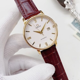 Omega De Ville Automatic Gold White Dial Burgundy Leather Watch