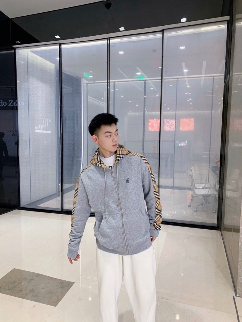 Burberry Grey Zip Hoodie with Nova Check Sleeves