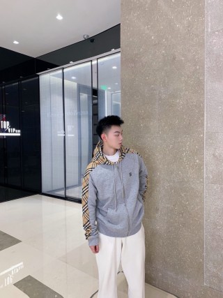 Burberry Grey Zip Hoodie with Nova Check Sleeves view 2
