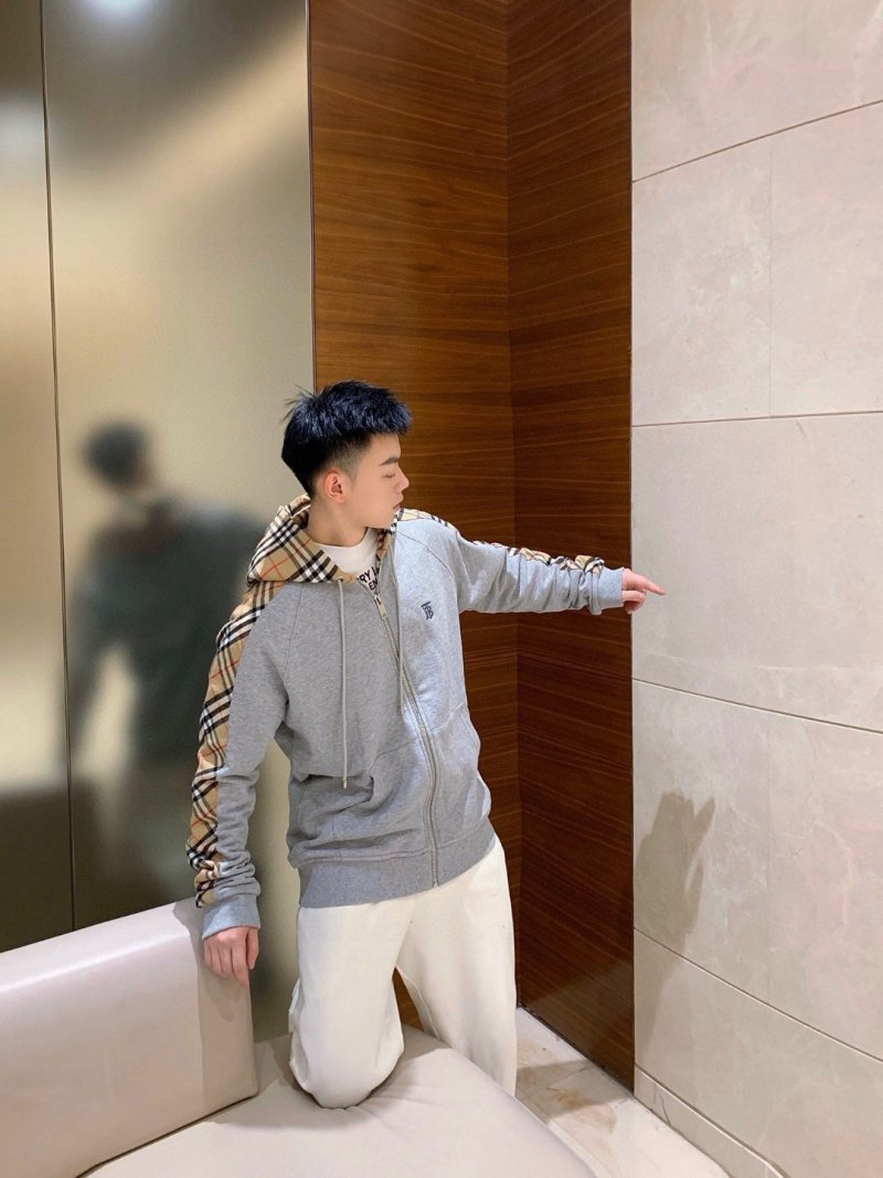 Burberry Grey Zip Hoodie with Nova Check Sleeves view