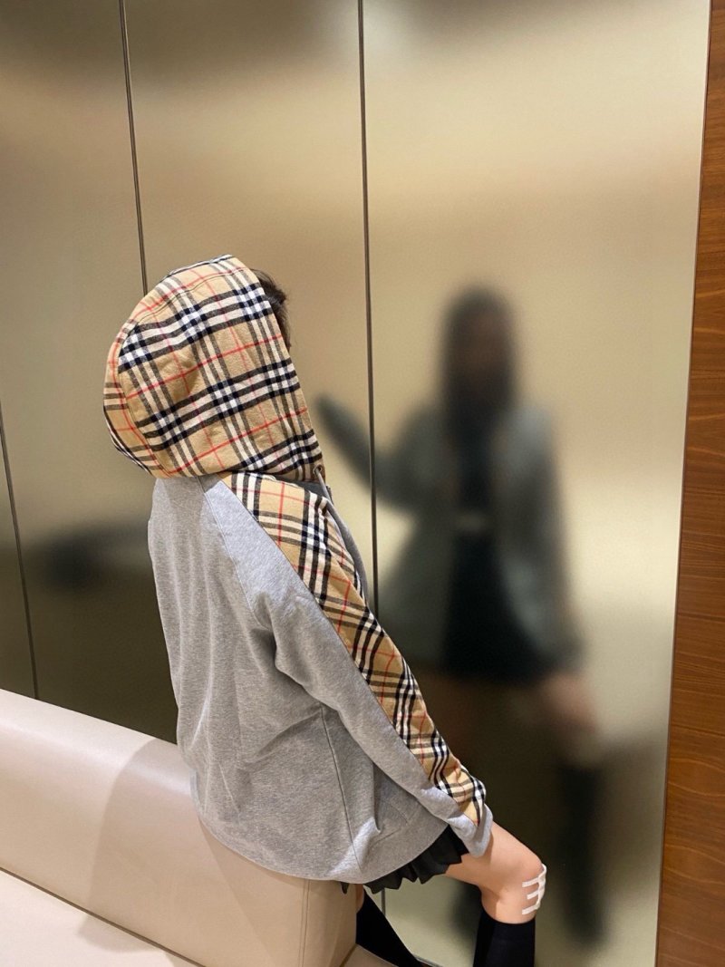 Burberry Grey Zip Hoodie with Nova Check Sleeves view