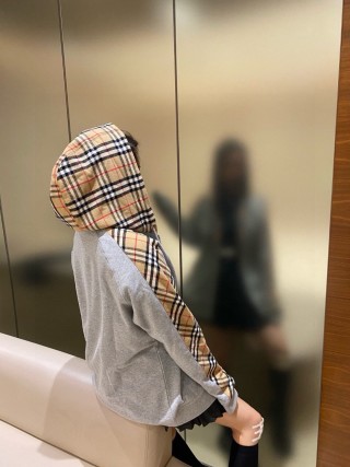 Burberry Grey Zip Hoodie with Nova Check Sleeves view 5