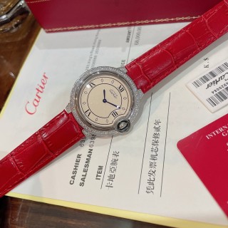 Cartier Ballon Bleu 36mm Burgundy Dial Diamond Bezel Watch