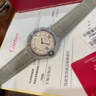 Cartier Ballon Bleu 36mm Burgundy Dial Diamond Bezel Watch view 2