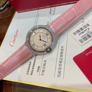 Cartier Ballon Bleu 36mm Burgundy Dial Diamond Bezel Watch view 3