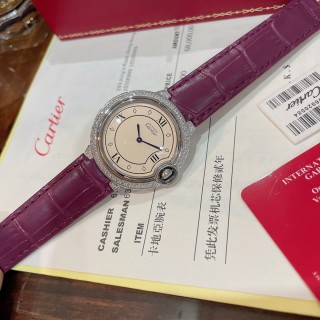 Cartier Ballon Bleu 36mm Burgundy Dial Diamond Bezel Watch view 4