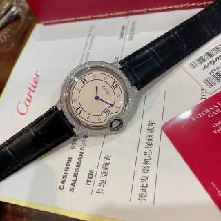 Cartier Ballon Bleu 36mm Burgundy Dial Diamond Bezel Watch view 5