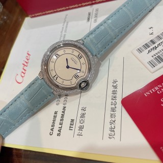 Cartier Ballon Bleu 36mm Burgundy Dial Diamond Bezel Watch view 6