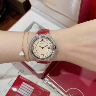 Cartier Ballon Bleu 36mm Burgundy Dial Diamond Bezel Watch view 8