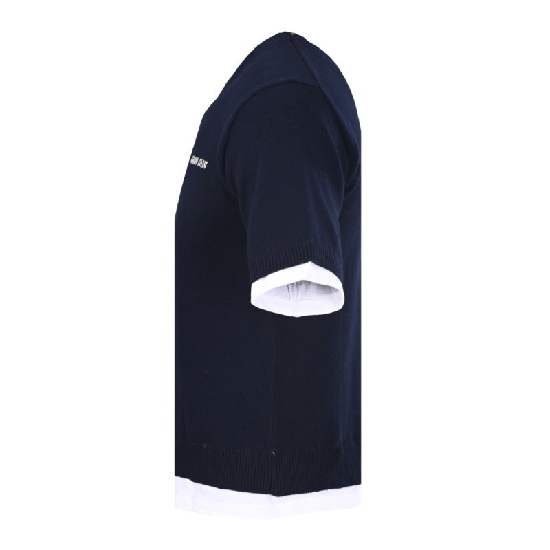 Miu Miu Navy Short Sleeve T-Shirt with White Trim view